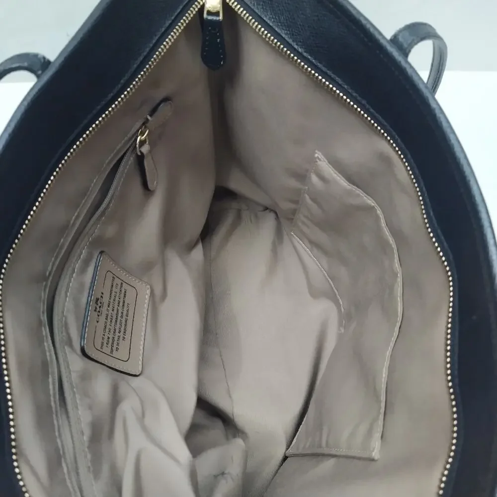Coach Black Leather Double Handles Zipper Closure Tote Bag